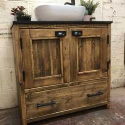 Hexham - Handmade Reclaimed Timber Bathroom Vanity Unit Rustic Custom Made Furniture - thumbnail 2