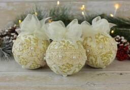 Vintage Style Christmas Baubles Gold Holly Lace Ornaments