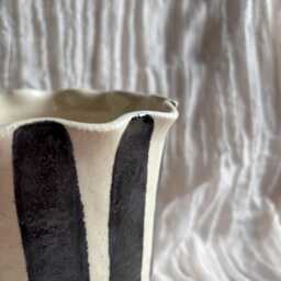 stripe Scalloped Planter, Handmade Glazed Pot, Black Plant Large Vessel, Unique British Gift, Handcrafted Pots - thumbnail 3
