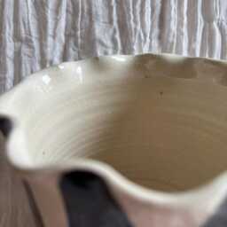 stripe Scalloped Planter, Handmade Glazed Pot, Black Plant Large Vessel, Unique British Gift, Handcrafted Pots - thumbnail 4
