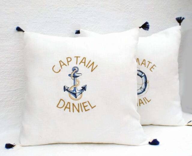 Captain First Mate, Personalize, Embroidered Pillow Case, Anchor, Life Saver, Pillow Cover, Name Pillow, Nautical Decor, Boat Gift, Yacht Decor - image 1