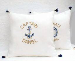 Captain First Mate, Personalize, Embroidered Pillow Case, Anchor, Life Saver, Pillow Cover, Name Pillow, Nautical Decor, Boat Gift, Yacht Decor - thumbnail 1