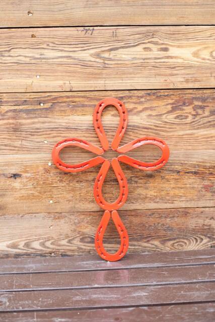 Horseshoe Cross - Decor- Art- Wall Decor Red Horse Shoe Rustic - image 1