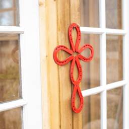 Horseshoe Cross - Decor- Art- Wall Decor Red Horse Shoe Rustic - thumbnail 2
