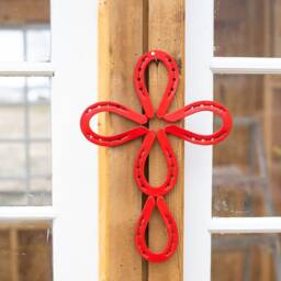 Horseshoe Cross - Decor- Art- Wall Decor Red Horse Shoe Rustic - thumbnail 3