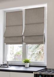 Faux Linen Roman Shade, Taupe Heart Trim, Custom Window Treatment