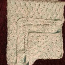 Handmade Crocheted Pale Green & White Afghan Throw Blanket - thumbnail 3