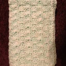 Handmade Crocheted Pale Green & White Afghan Throw Blanket - thumbnail 2