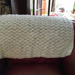 Handmade Crocheted Pale Green & White Afghan Throw Blanket - thumbnail 4