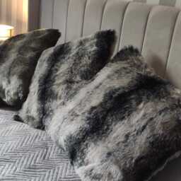 Luxury Grey Italian Wolf Deluxe Faux Fur Cushion Cover - Handmade Sofa Pillow Case - thumbnail 2