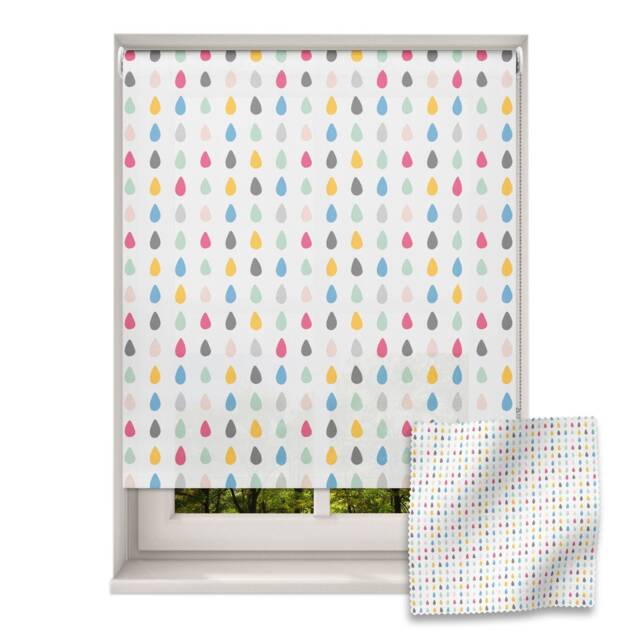Colourful Raindrops Roller Blind, Children's Made To Measure, Pattern Roller Blind For Nursery, Patterned - image 1