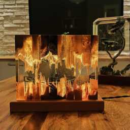 Fission Resin Lamp - Epoxy Nightlamp Oak Wood & Decor Wooden Modern Table Lava - thumbnail 3