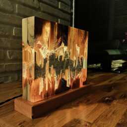 Fission Resin Lamp - Epoxy Nightlamp Oak Wood & Decor Wooden Modern Table Lava - thumbnail 1
