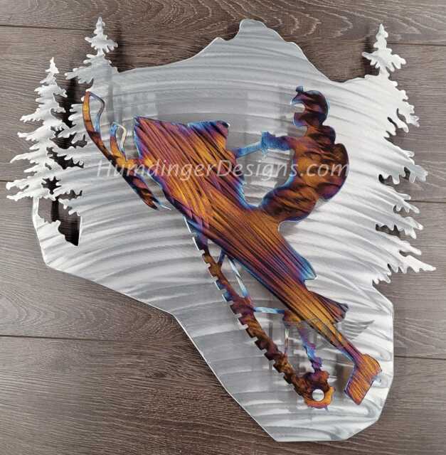 Snowmobile Metal Wall Art Hand-Polished Stainless Steel Man Cave Decor - image 1