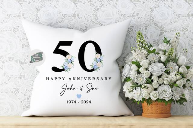 Personalised Floral Anniversary Cushion, Keepsake Gift - image 1