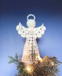Crochet Angel Christmas Tree Topper White Lace, Gold Outlined