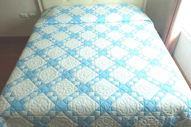 Ohio Star Patchwork Quilt, Bespoke Heirloom Blue & White Bedding, Minimalist Cotton Blanket, Sentimental Gift Artisan Made Home Decor - image 1