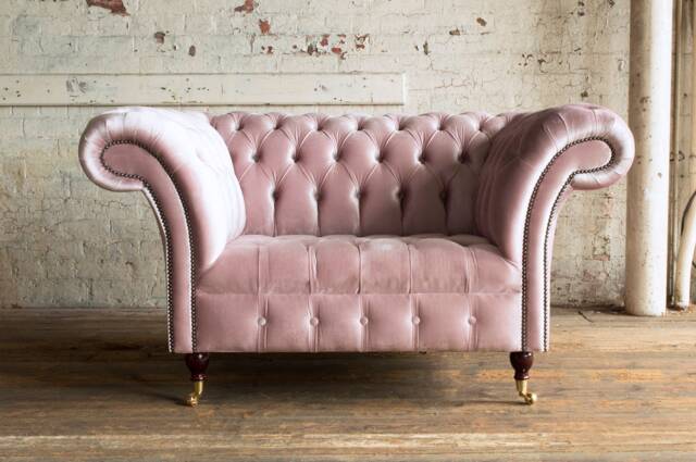 British Handmade Dusty Pink Velvet Fabric Chesterfield Snuggle Armchair - image 1