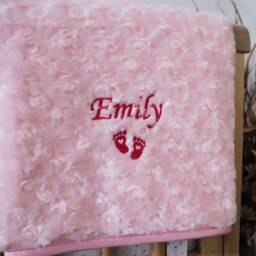 Personalised Baby Blanket Luxury Rosebud Style Pink Script Font Name Print - thumbnail 2