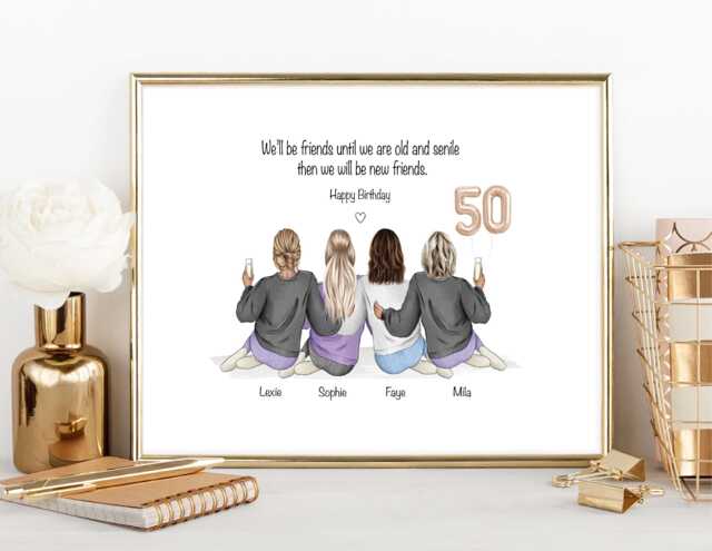 50Th Birthday Friendship Print - Gift Portrait Funny Personalised Bright - image 1
