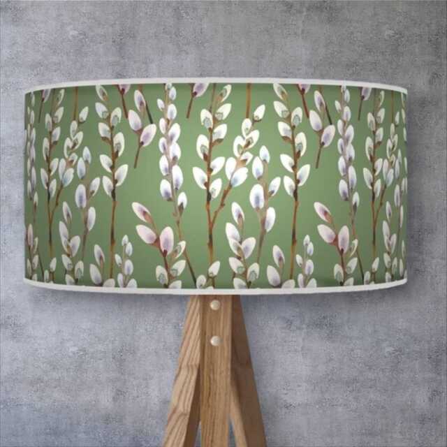 Handmade Sage Green Floral Lampshade Botanical Heron Print - image 1
