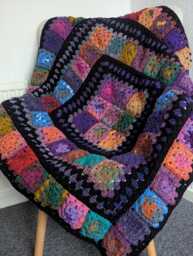 Handmade Colorful Granny Square Crochet Blanket, Black Border, 46