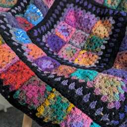 Handmade Colorful Granny Square Crochet Blanket, Black Border, 46 - thumbnail 2