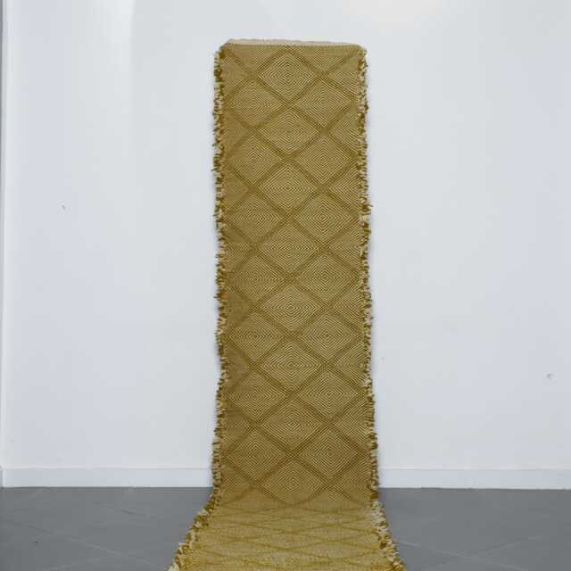 Handmade Moroccan Wool Runner Rug Geometric Mustard Diamond Pattern - image 1