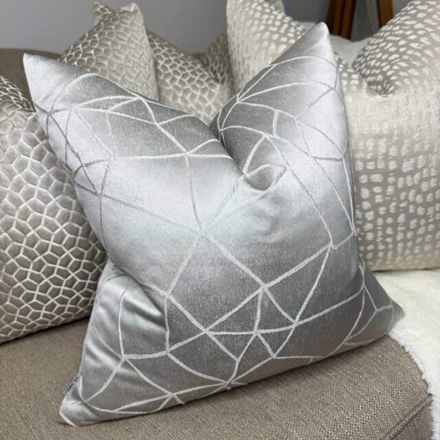 Ashley Wilde Fabric - Atlas -Silver, Luxurious Cushion Cover Textured Designer Geometric Sofa Pillow Sofa, Bed - image 1