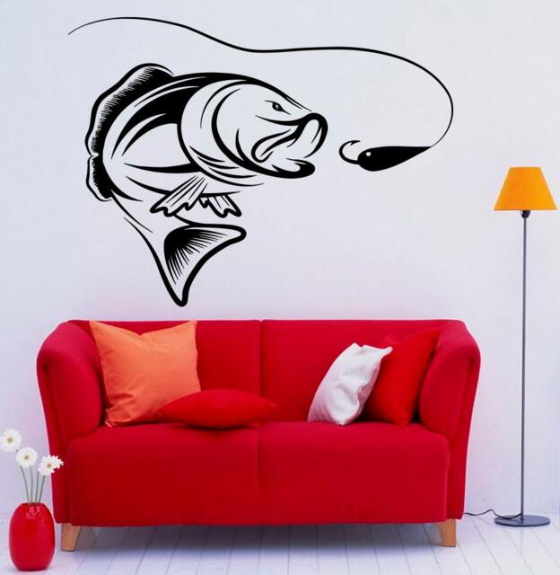 Fishing Wall Decal Fish Vinyl Stickers Hook Art Design Interior Murals - 8Fis3R - image 1