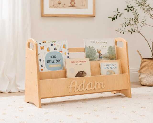 Personalized Montessori Bookshelf For Toddlers, Wooden Kids Book Display Shelf - image 1