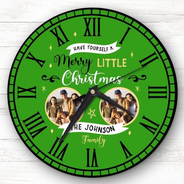 Christmas Family Photo Green Personalised Gift Clock - image 1