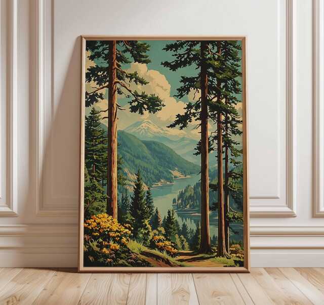Mountain Forest Wall Art, Nature Landscape Poster Print, Wilderness Hiking Artwork, Rustic Cabin Decor, Scenic National Park Print - image 1