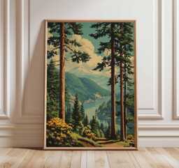 Mountain Forest Wall Art, Nature Landscape Poster Print, Wilderness Hiking Artwork, Rustic Cabin Decor, Scenic National Park Print - thumbnail 1