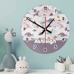 Dinosaur Wall Clock Personalised Glass Wooden 20cm 30cm - Kids Baby Boys Girls Childrens Bedroom Nursery Decor Playroom Accessories Gift - thumbnail 4