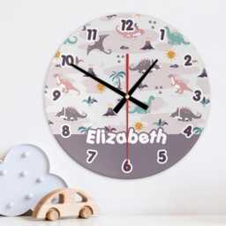 Dinosaur Wall Clock Personalised Glass Wooden 20cm 30cm - Kids Baby Boys Girls Childrens Bedroom Nursery Decor Playroom Accessories Gift - thumbnail 3