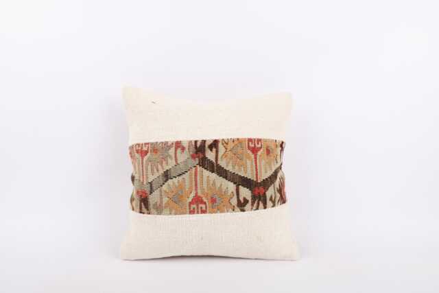 Vintage Turkish Kilim Pillow Cover Handwoven Wool Throw - 16''x16'' - image 1