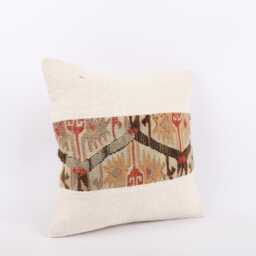 Vintage Turkish Kilim Pillow Cover Handwoven Wool Throw - 16''x16'' - thumbnail 3