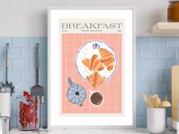 Breakfast in Paris - Wall Print Abstract Croissant Pastry Fresh Coffee Gift Idea Bespoke Poster A5 A4 A3 Framed Or Unframed - thumbnail 1