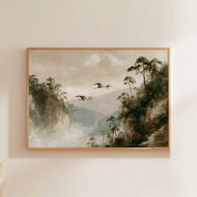 Misty Mountain Poster, Cliff Landscape Print, Nature Wall Art, Paper - image 1