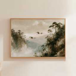 Misty Mountain Poster, Cliff Landscape Print, Nature Wall Art, Paper - thumbnail 1