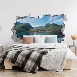 Lake Mountains - 3D Wall Art Sticker Decal Wallpaper Wall Decals Printed Art Kids Bedroom -Skulamo3Dw - thumbnail 2
