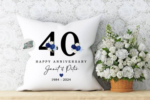 Personalised Floral 40Th Anniversary Cushion, Keepsake Gift - image 1