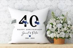 Personalised Floral 40Th Anniversary Cushion, Keepsake Gift - thumbnail 1
