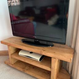 Corner Tv Stand Wooden Rustic Solid Wood Media Cabinet Shelf - thumbnail 2