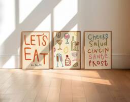 Set Of 3 Dining Prints, Colourful Cheers Print, Retro Wall Art, Kitchen Aesthetic Decor, Gallery Wall, Home Inspo, Unframed - thumbnail 1