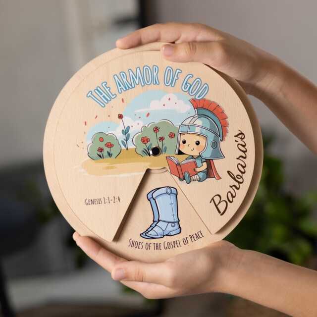 Armor Of God Wooden Learning Wheel, Montessori Bible Stories Toy - image 1