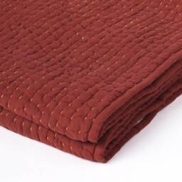 Terracotta Muslin Gauze Throw Blanket, Hand Quilted Cotton, 50x60 Inches - thumbnail 3