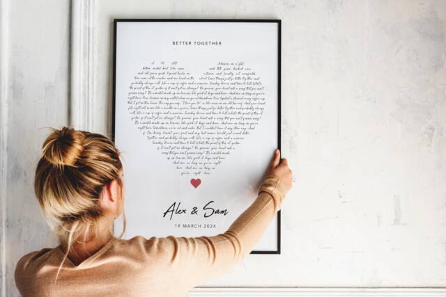 Personalised Heart Lyrics Print - Birthday Gift Custom Song/Frame Not Included - image 1