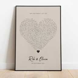 Personalised Heart Lyrics Print - Birthday Gift Custom Song/Frame Not Included - thumbnail 2